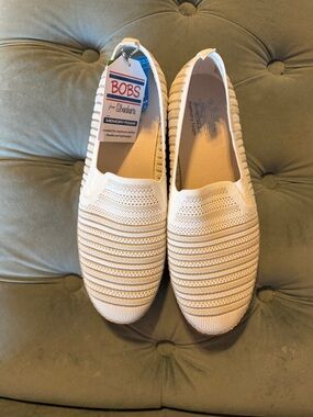 Skechers Cream Knit Slip-On Sneakers